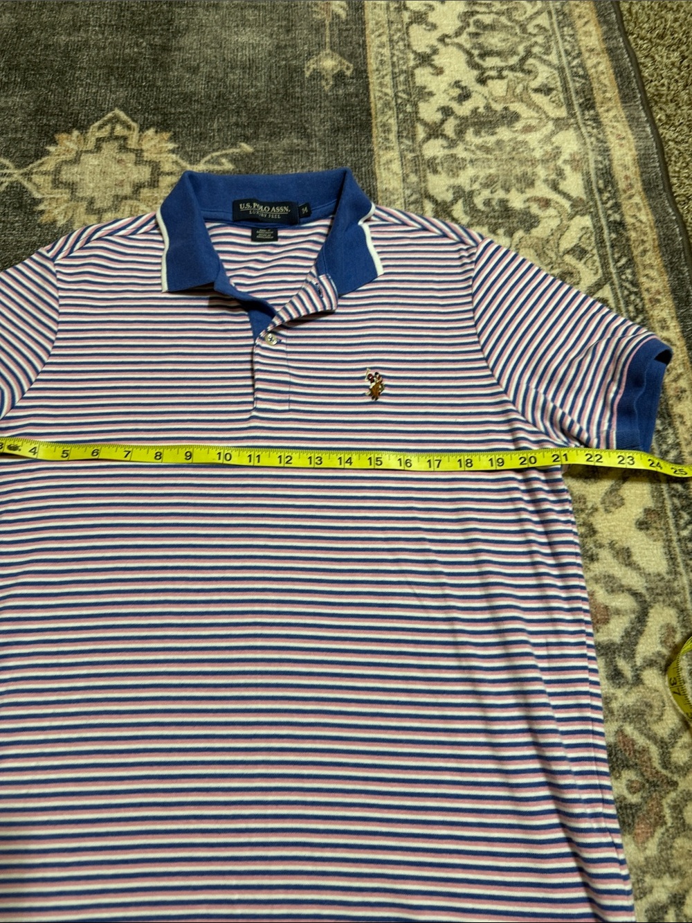 U.S. Polo Assn. Blue & White Striped Men’s Polo with Contrast Collar - Picture 6 of 7